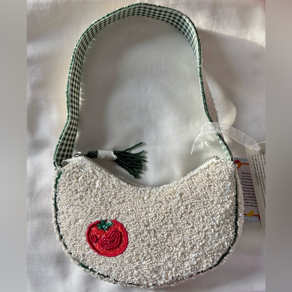 Beaded Vegetable Small Crescent Shoulder Bag Handcrafted In India - Picture 4 of 8